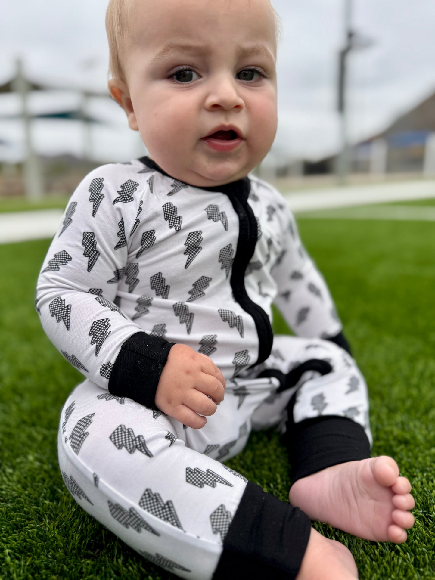 Checkered lightning bolt Bamboo Onsie